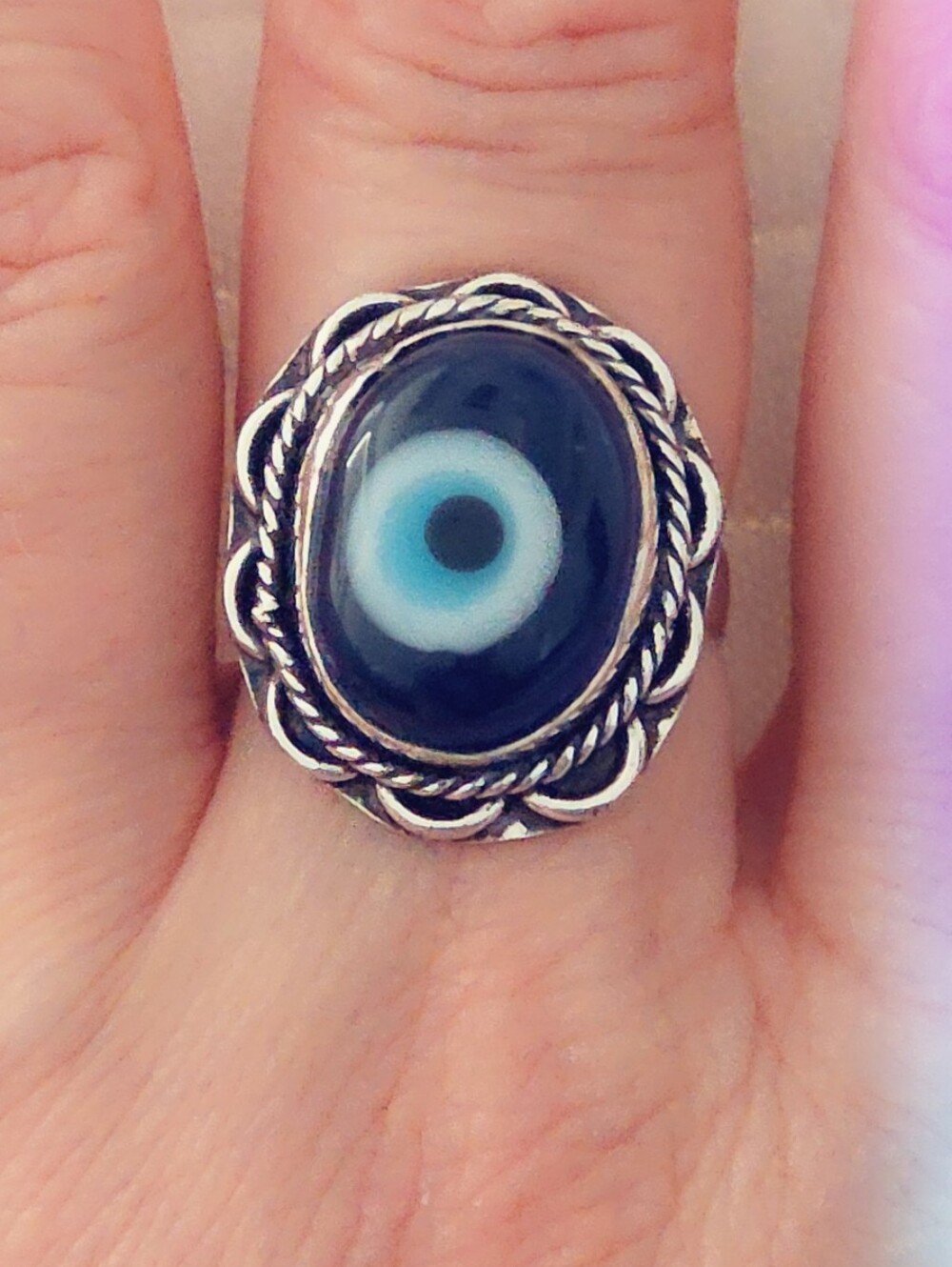 Evil Eye Gemstone Ring Overlay Sterling Silver Plated